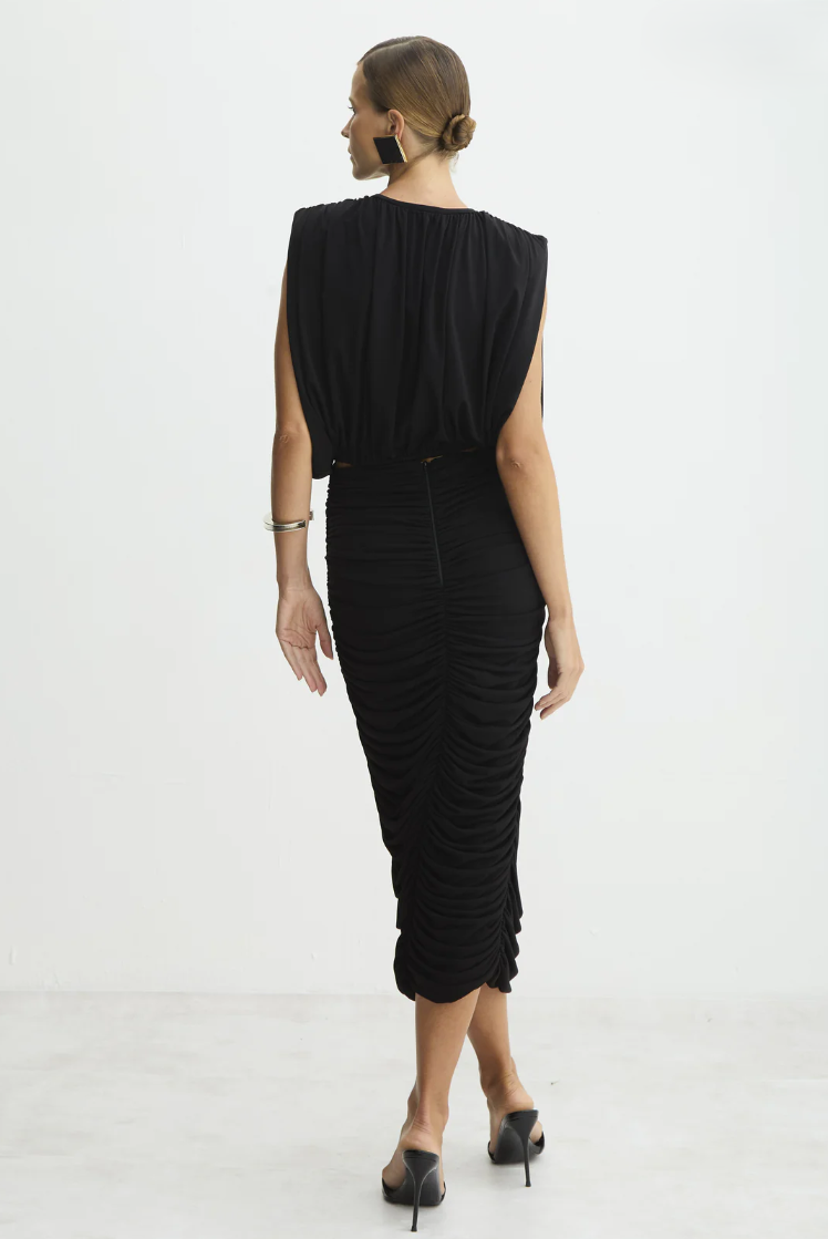 Shirred Midi Skirt
