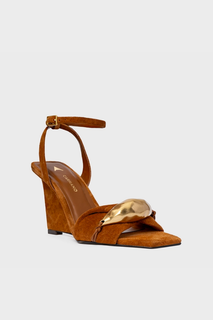 Sandália Anabela Couro Suede