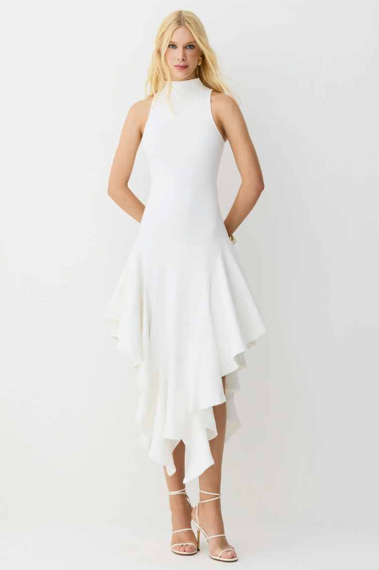 Asymmetrical Ruffled Midi Dress