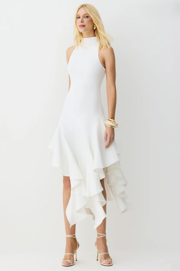 Asymmetrical Ruffled Midi Dress
