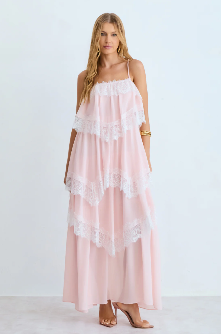 Ruffled Lace Midi Dress