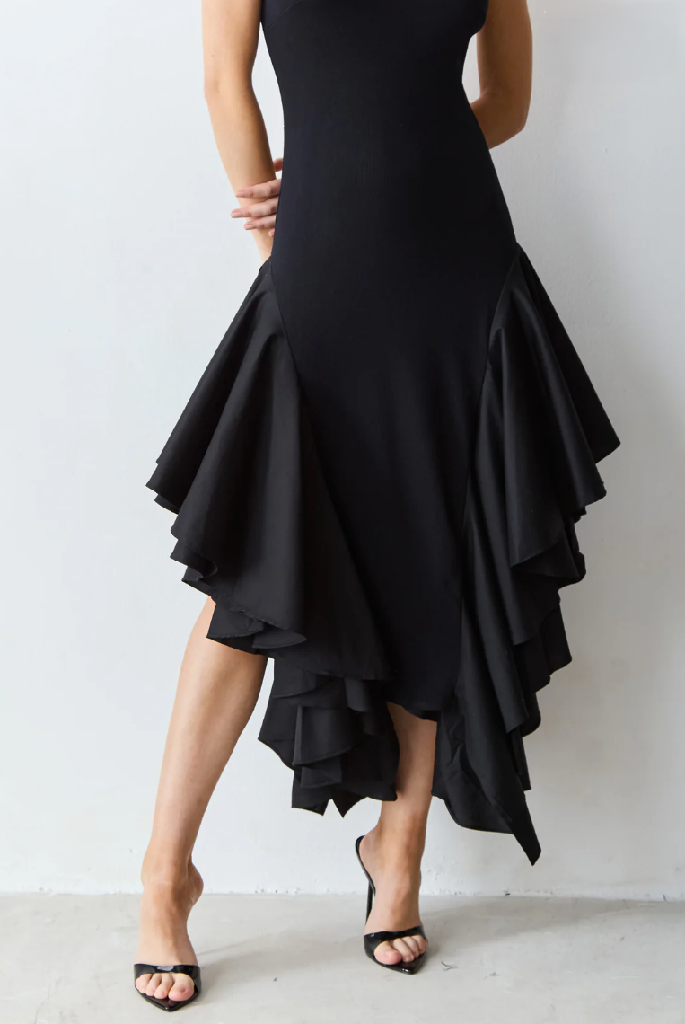 Vestido Midi Barra Assimétrica