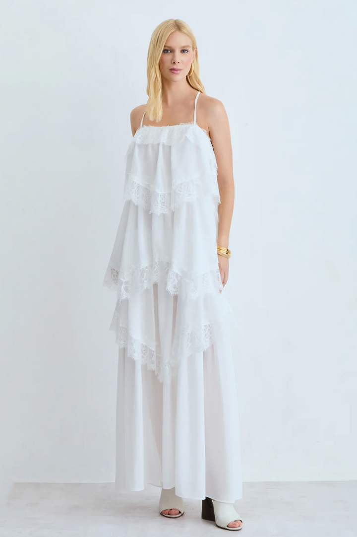 Ruffled Lace Midi Dress