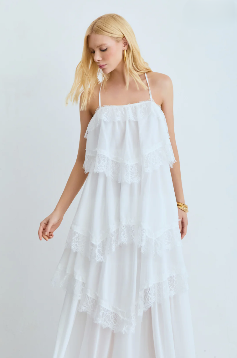 Ruffled Lace Midi Dress