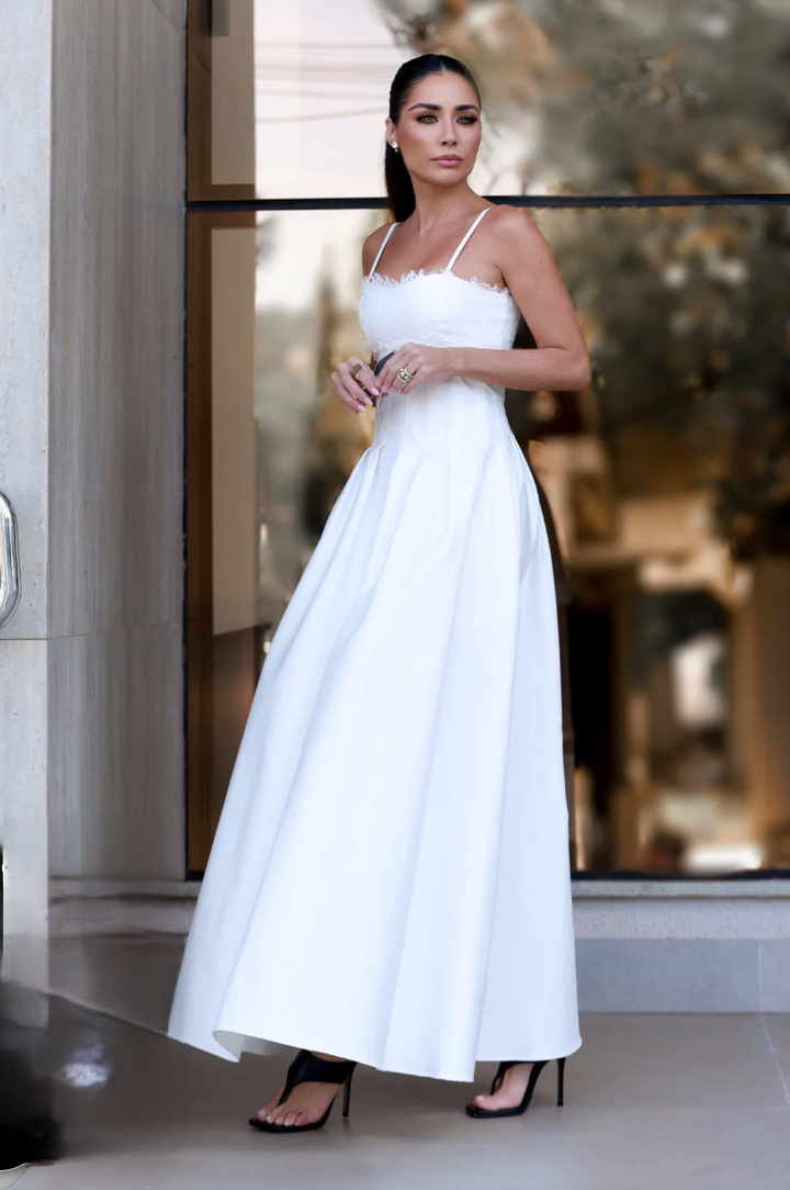 Paneled Topstitched Midi Dress