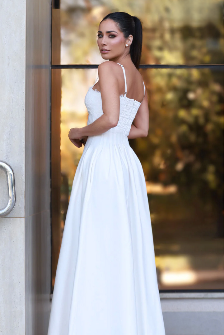 Paneled Topstitched Midi Dress