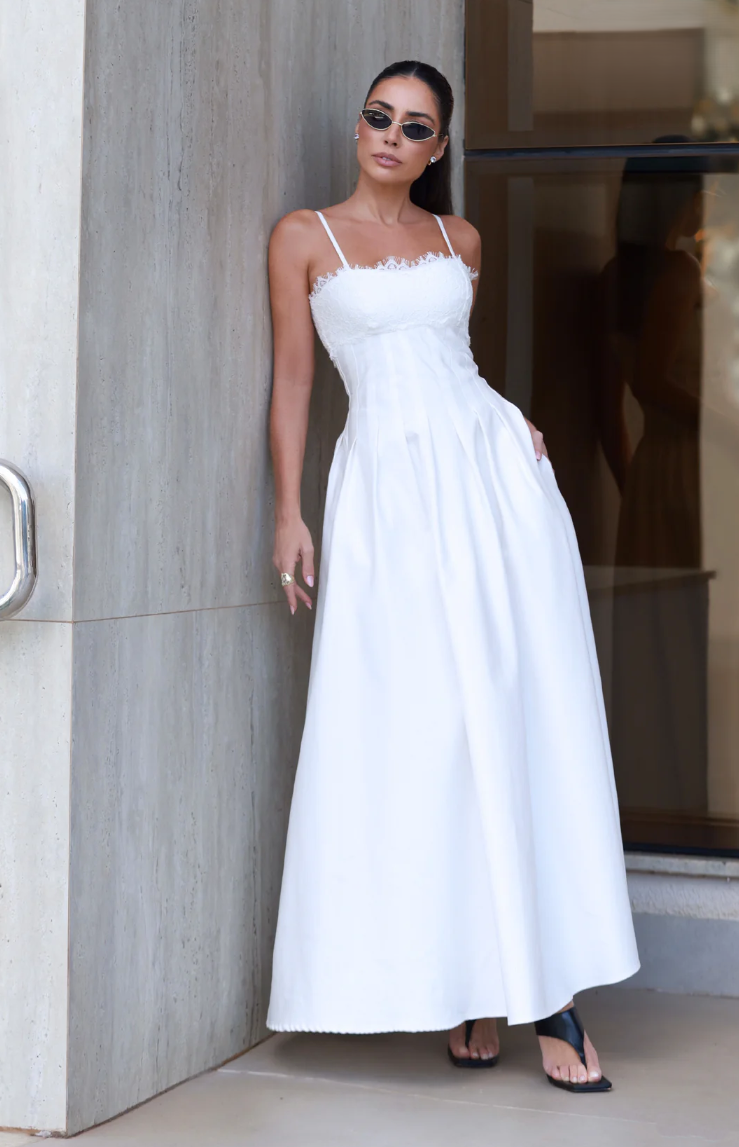 Paneled Topstitched Midi Dress