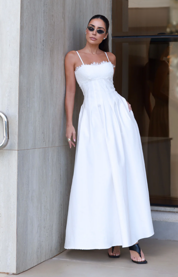 Paneled Topstitched Midi Dress