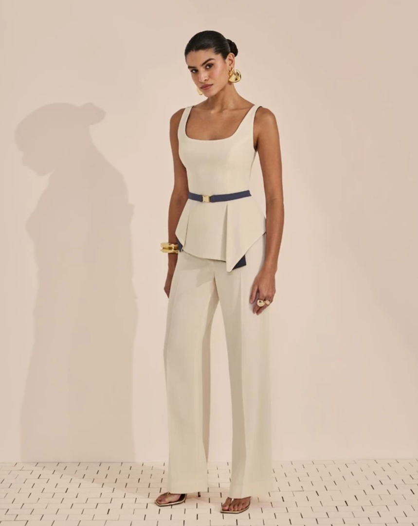 Conjunto Top Peplum+Calça Wide