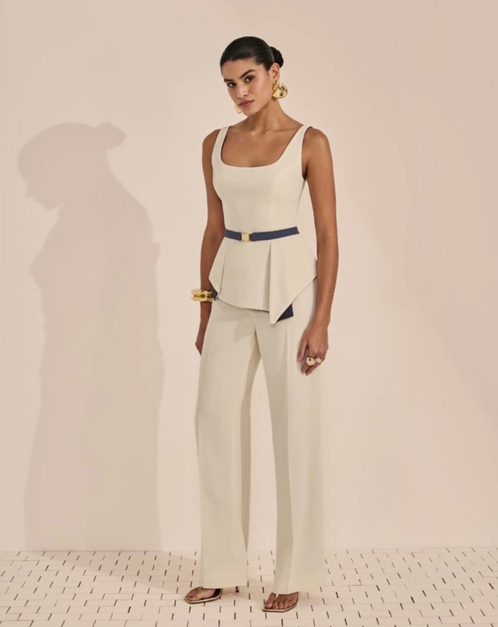Conjunto Top Peplum+Calça Wide