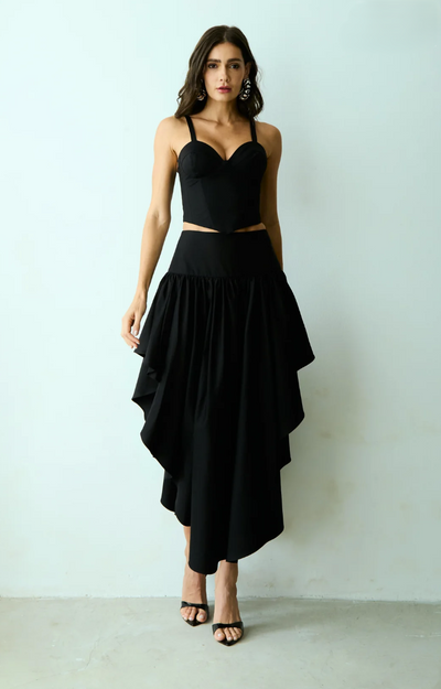Wide Waistband Midi Skirt