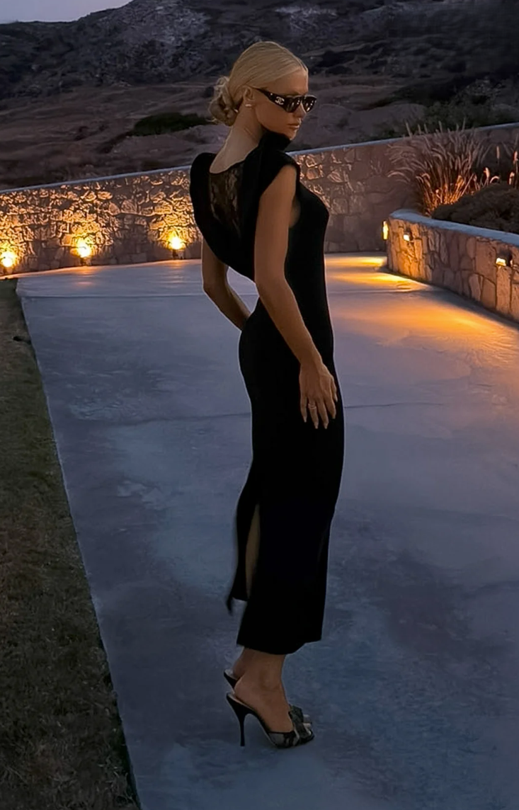 Vestido Midi Recorte Renda