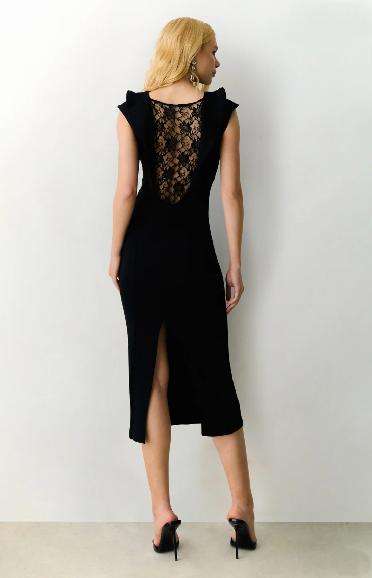 Vestido Midi Recorte Renda