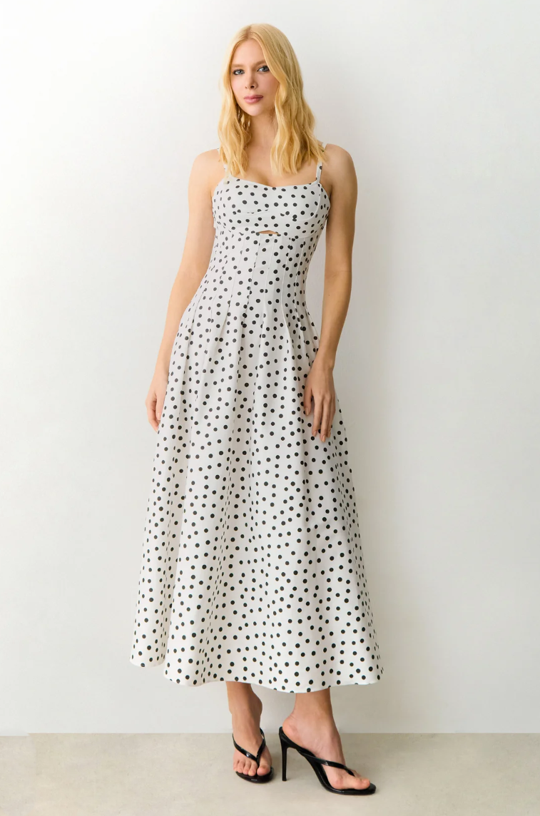Vestido Midi Acinturado Poá