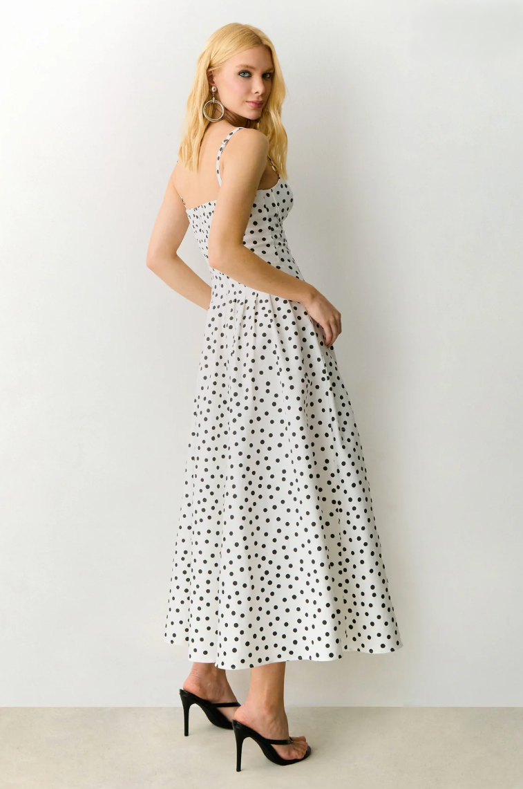 Vestido Midi Acinturado Poá