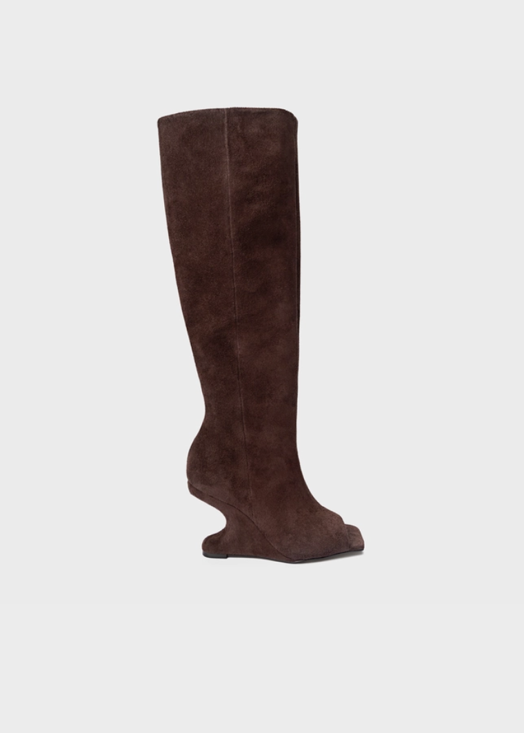 Curve Anabela Peep Toe Leather Boots