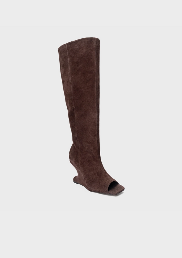 Curve Anabela Peep Toe Leather Boots