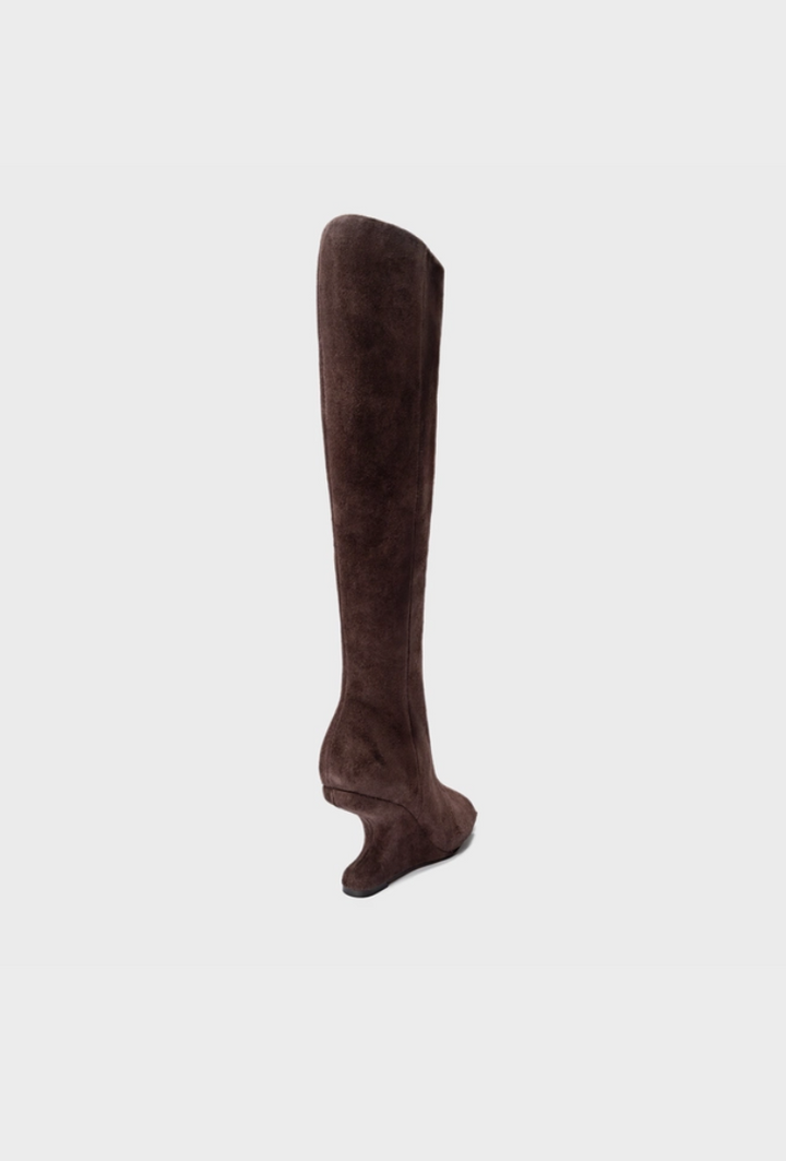 Curve Anabela Peep Toe Leather Boots