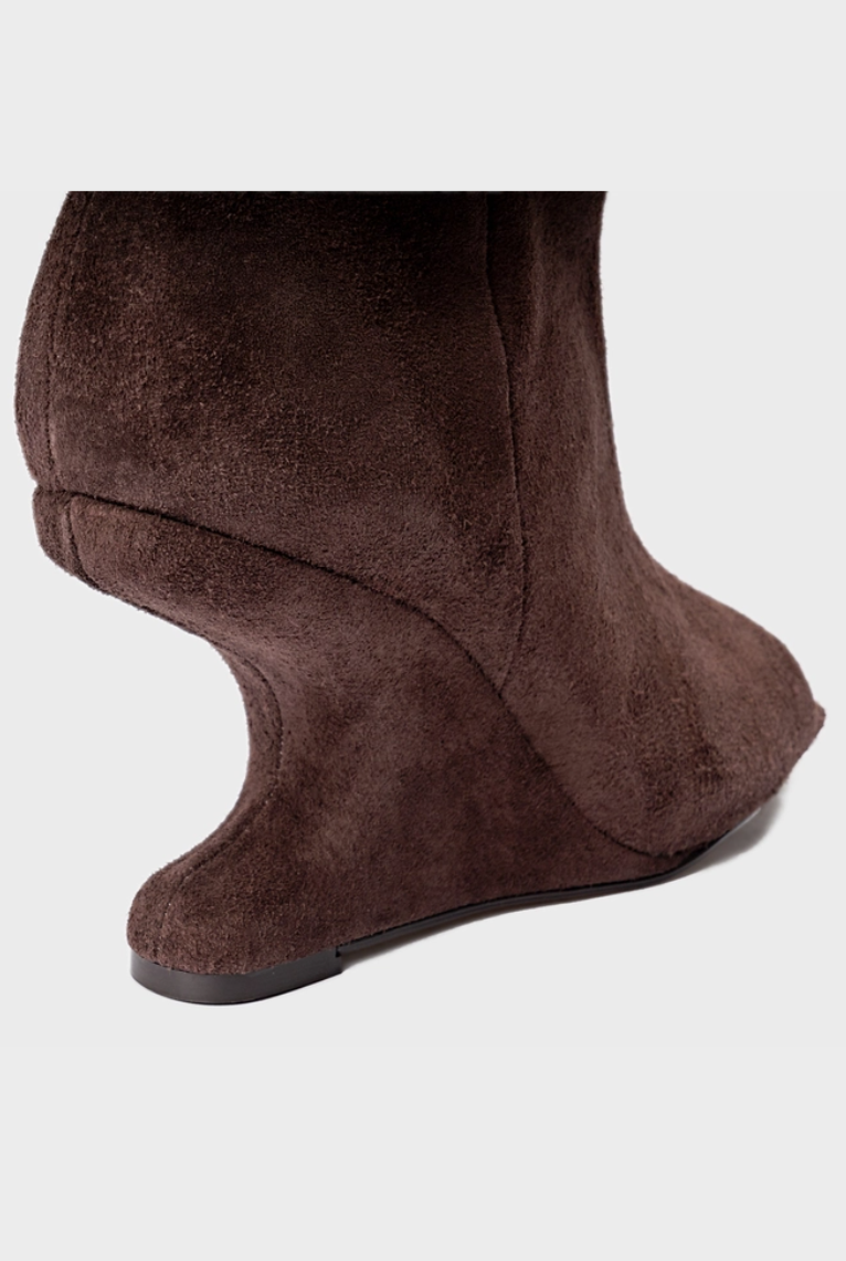 Curve Anabela Peep Toe Leather Boots