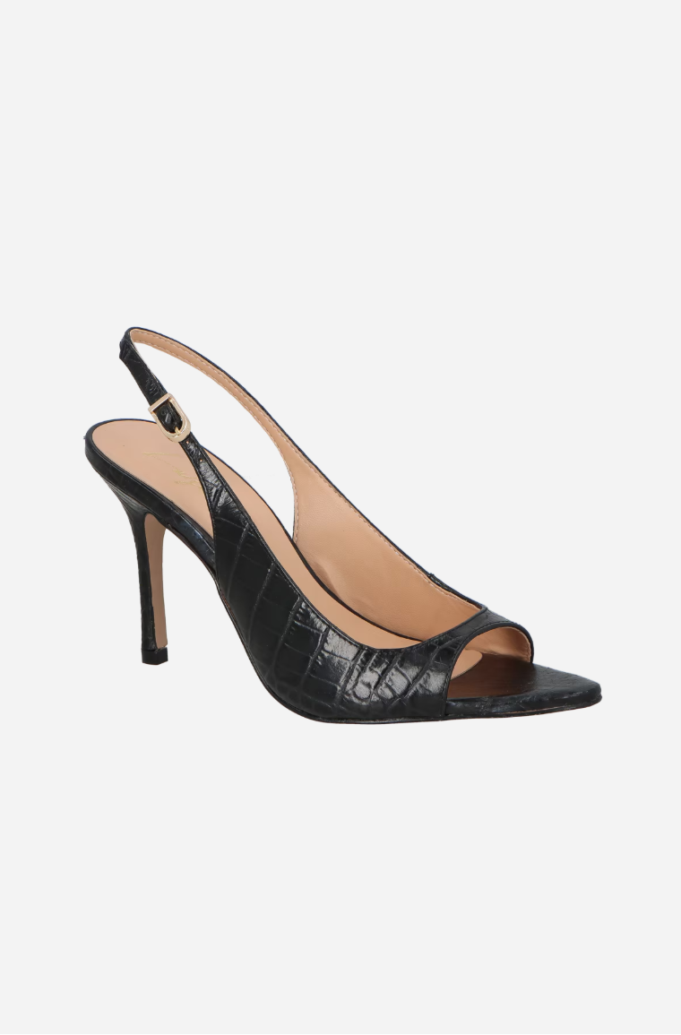 Sandália Peep Toe Couro Croco