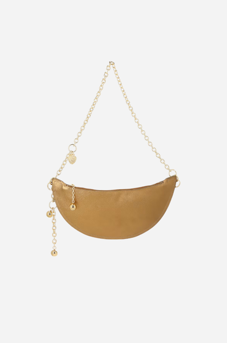 Bolsa Couro Metalizado Meia Lua