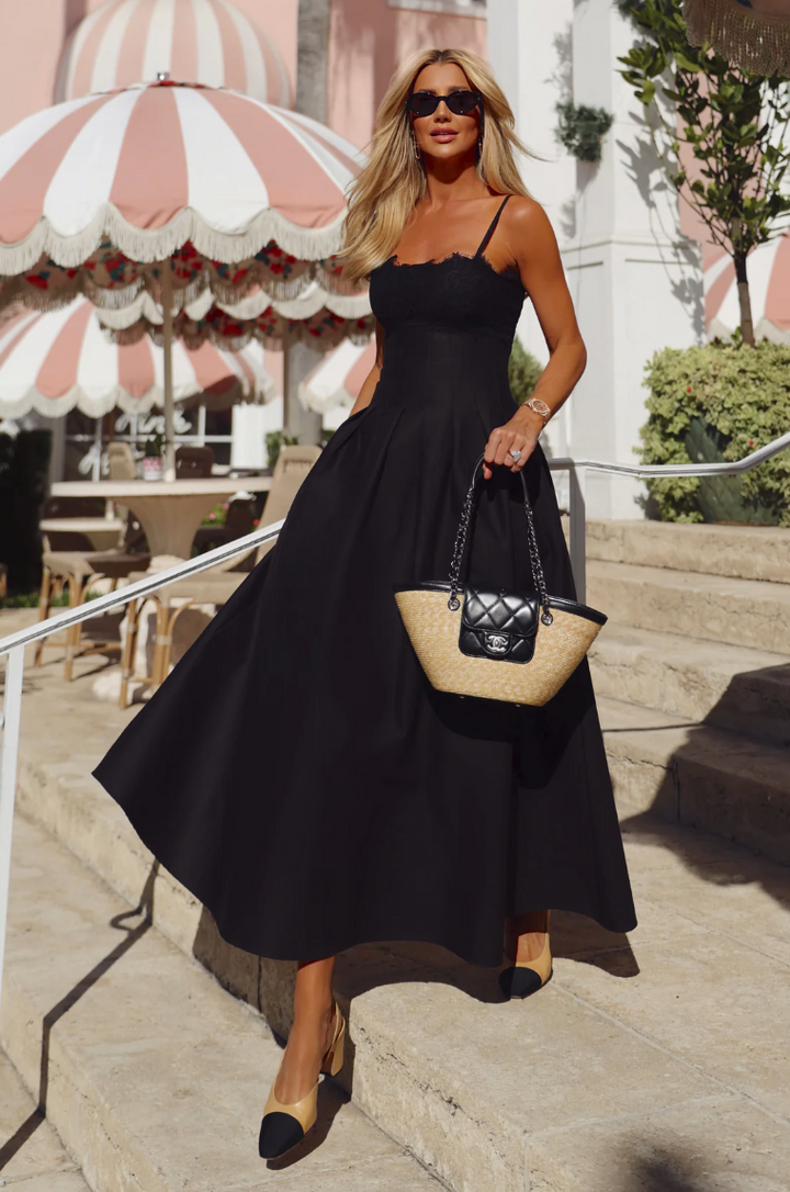 Paneled Topstitched Midi Dress