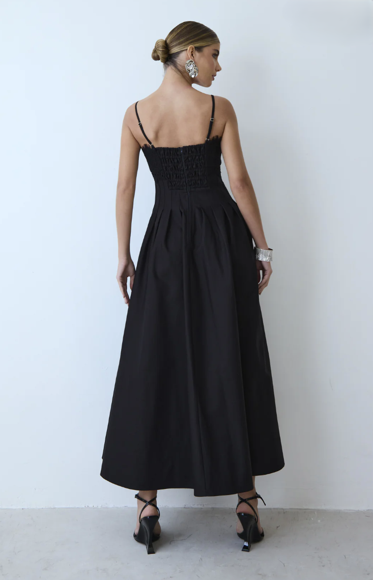 Paneled Topstitched Midi Dress