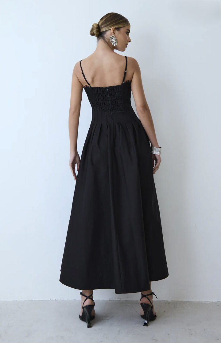 Paneled Topstitched Midi Dress