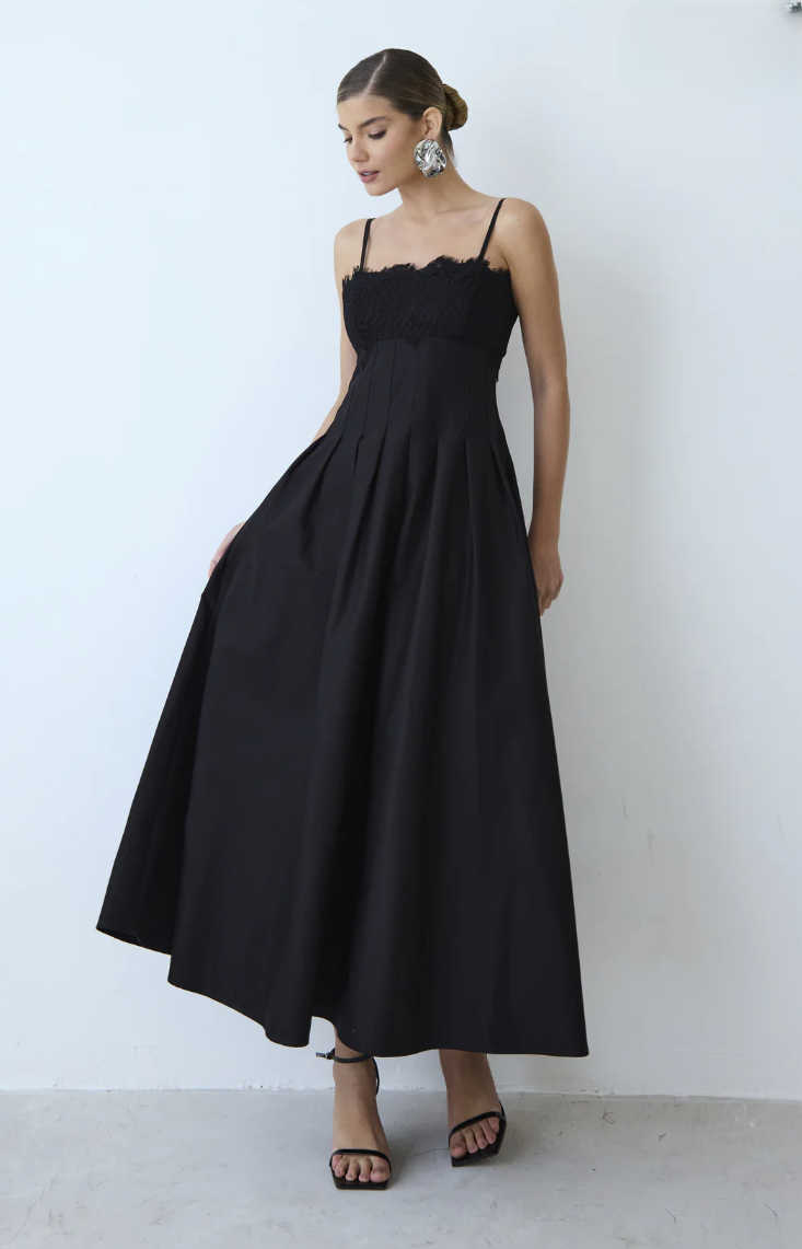 Paneled Topstitched Midi Dress