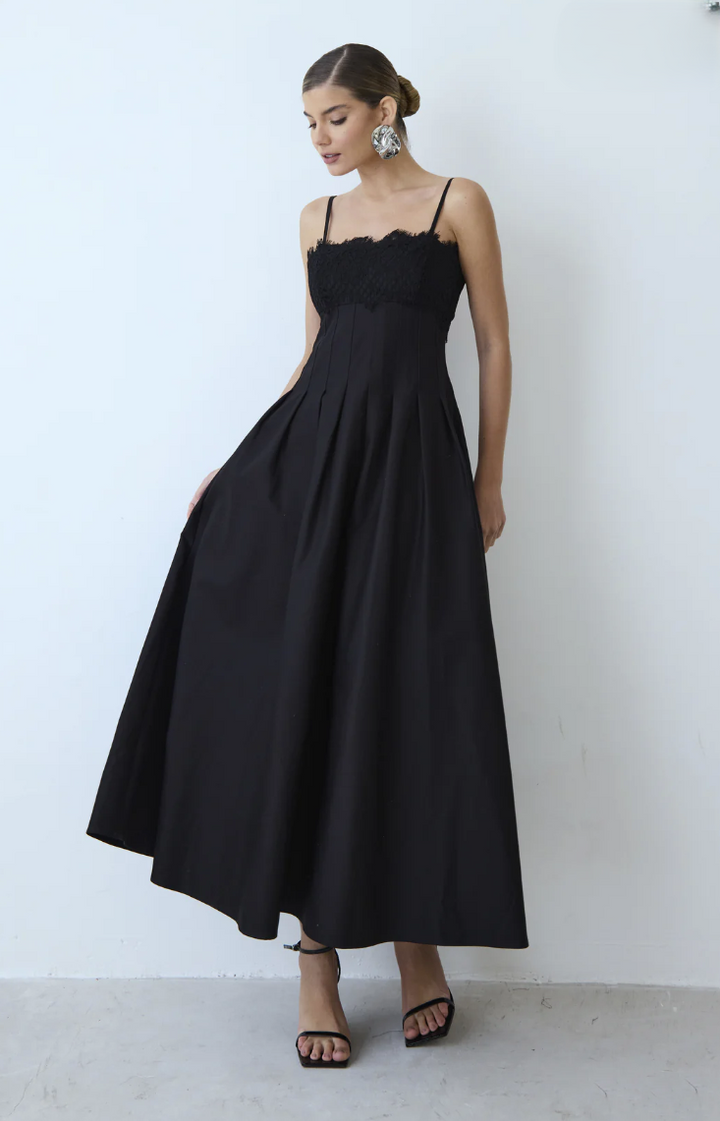 Paneled Topstitched Midi Dress
