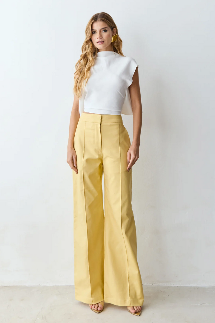 Calça Pantalona Estruturada Frisos