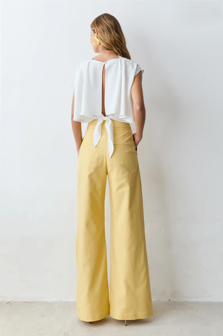 Calça Pantalona Estruturada Frisos