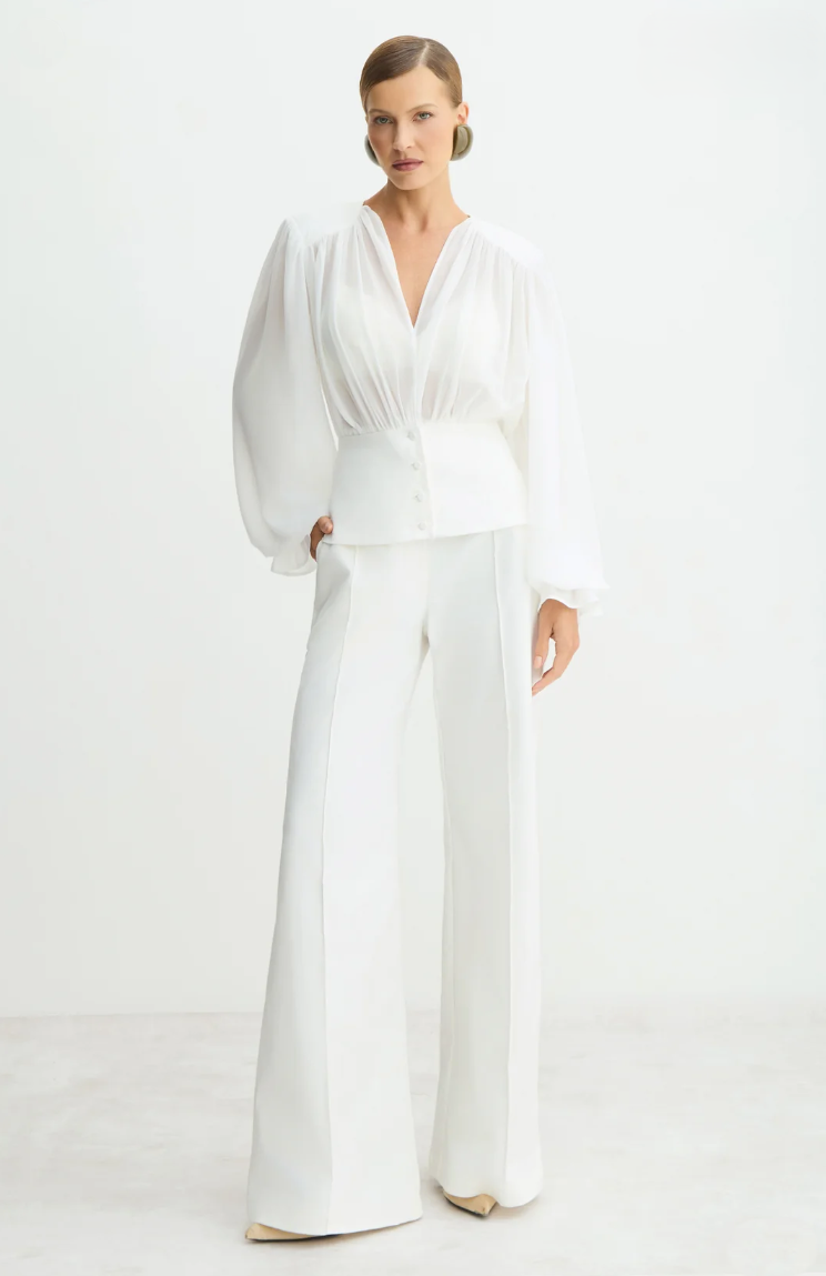 Calça Pantalona Estruturada Frisos