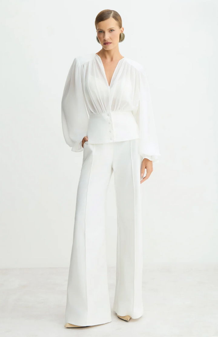 Calça Pantalona Estruturada Frisos