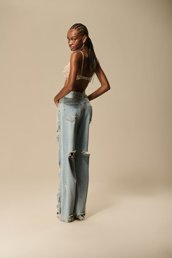 Calça Jeans Bordado Cristal