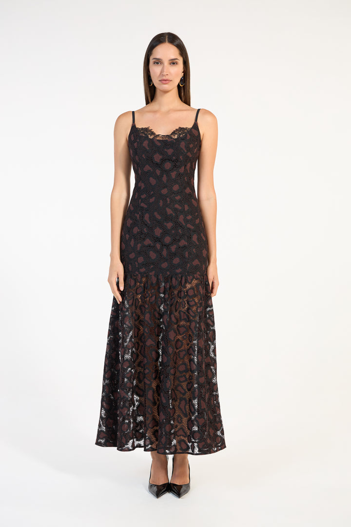 Vestido Midi Renda Leopardo