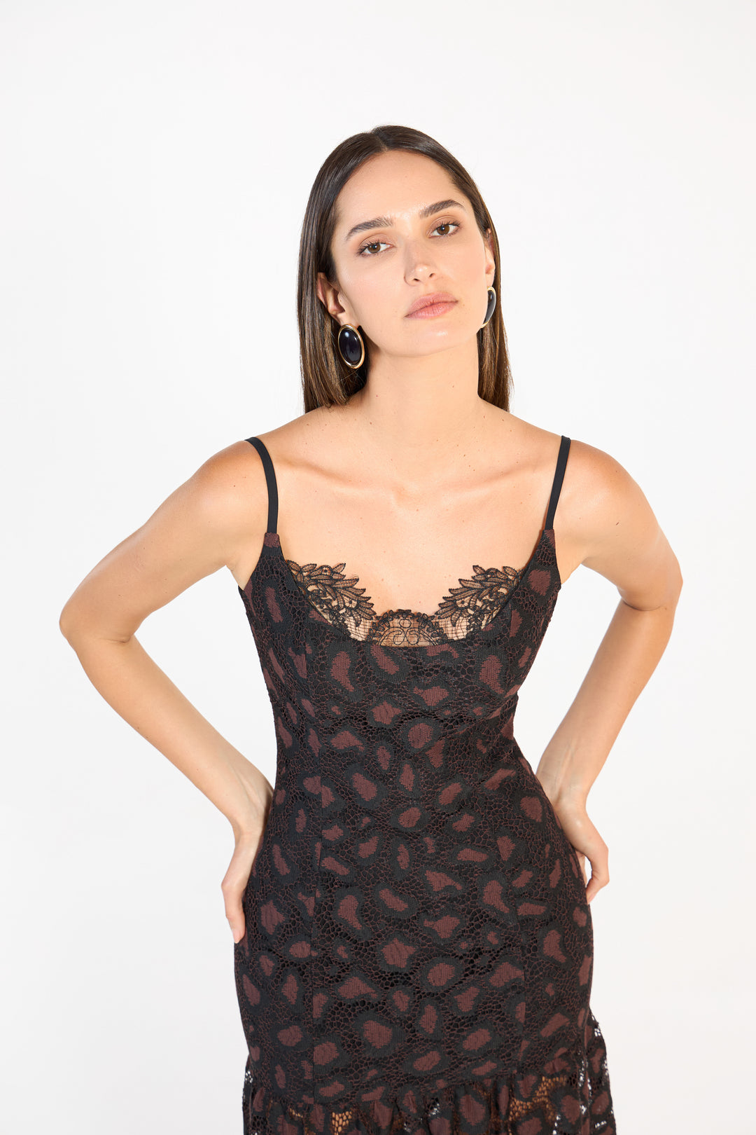 Vestido Midi Renda Leopardo