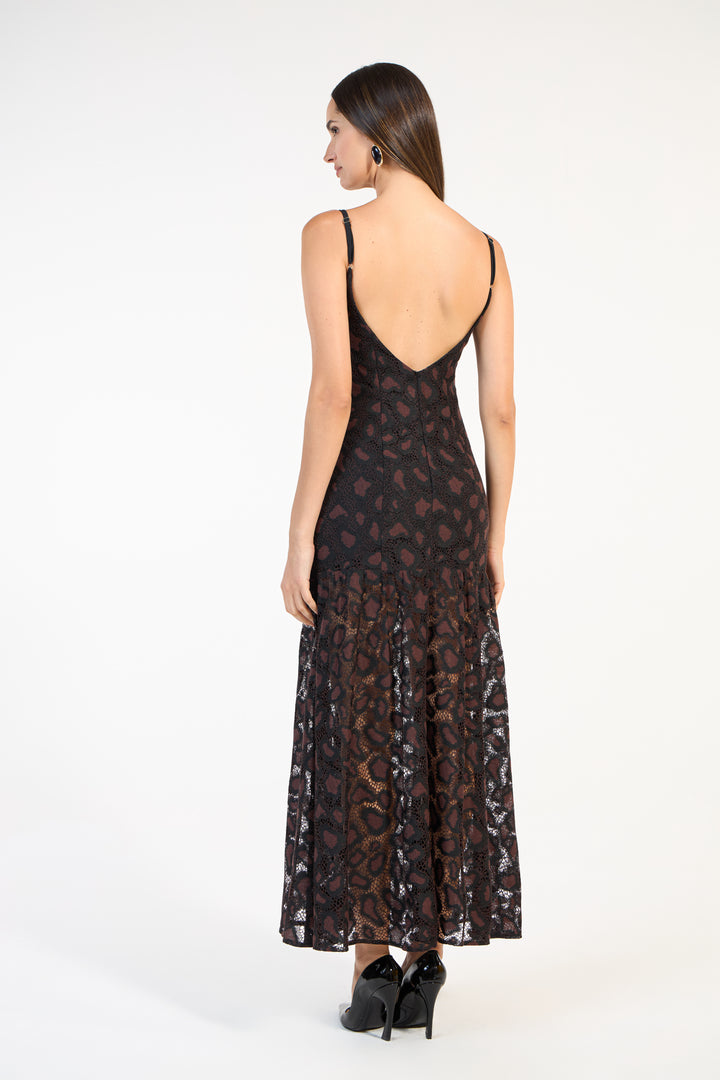 Vestido Midi Renda Leopardo