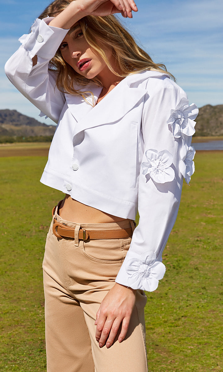 Camisa Cropped Flores Anne Fernandes