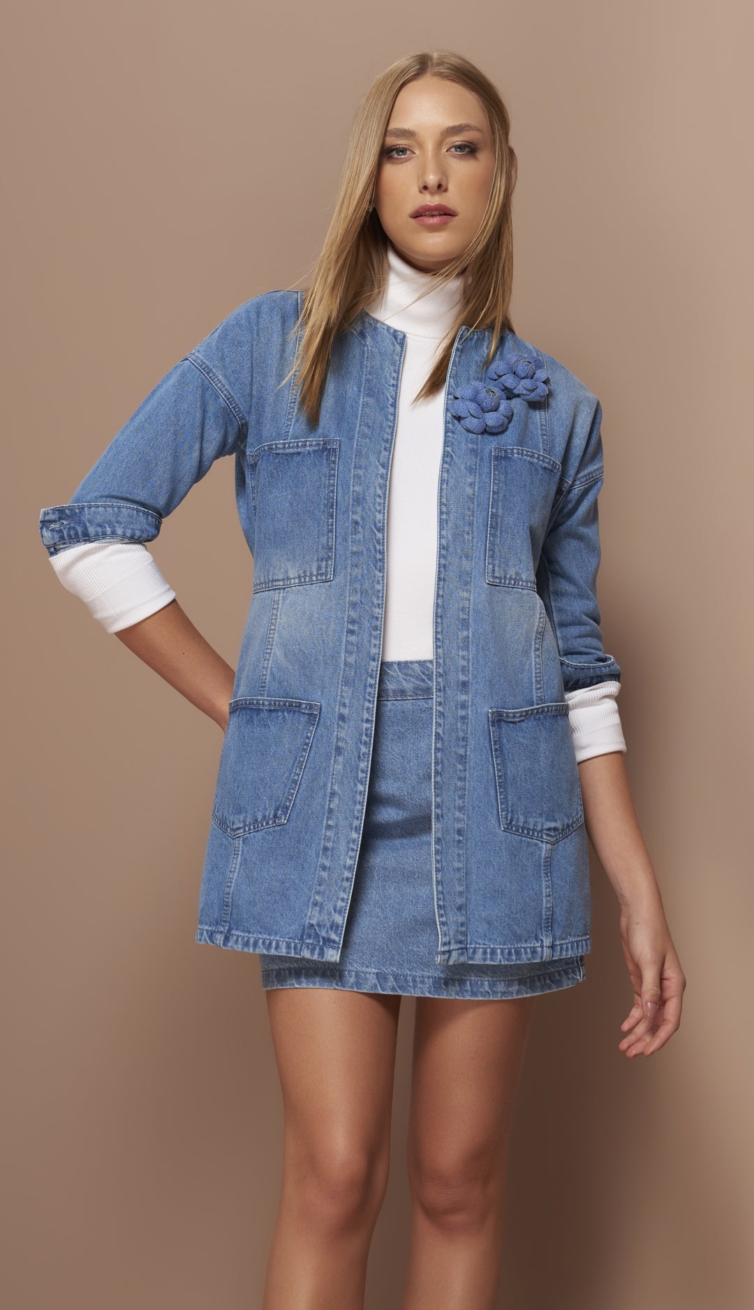 Anne Fernandes Jeans Coat+Skirt Set
