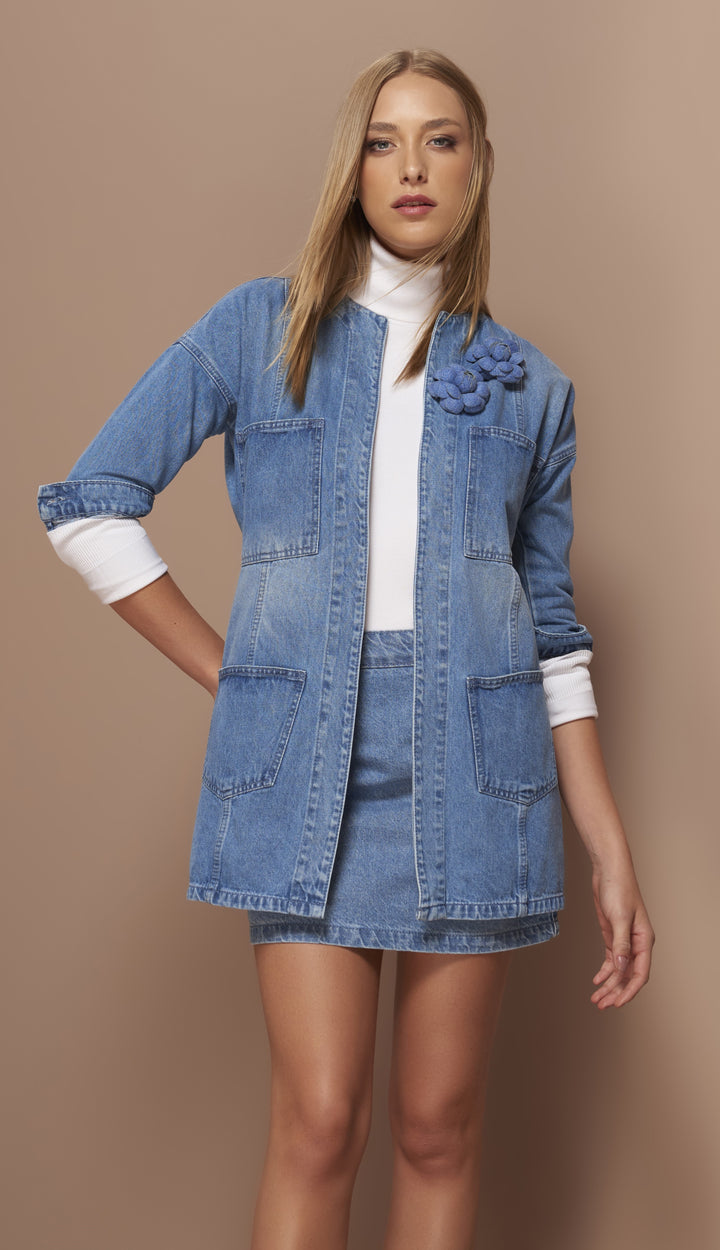 Anne Fernandes Jeans Coat+Skirt Set