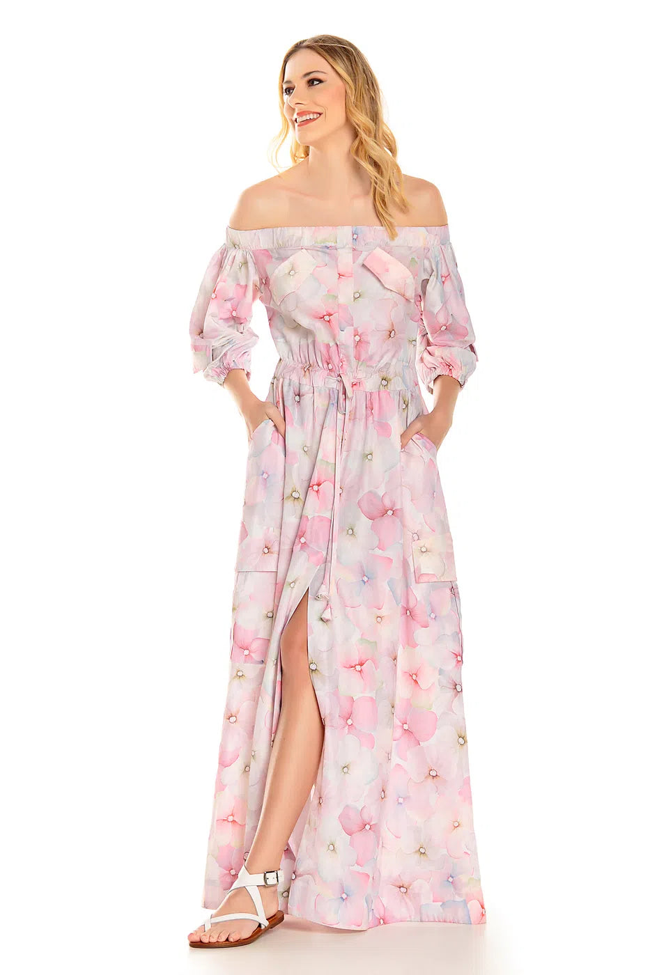 Anne Fernandes Long Off-the-Shoulder Dress
