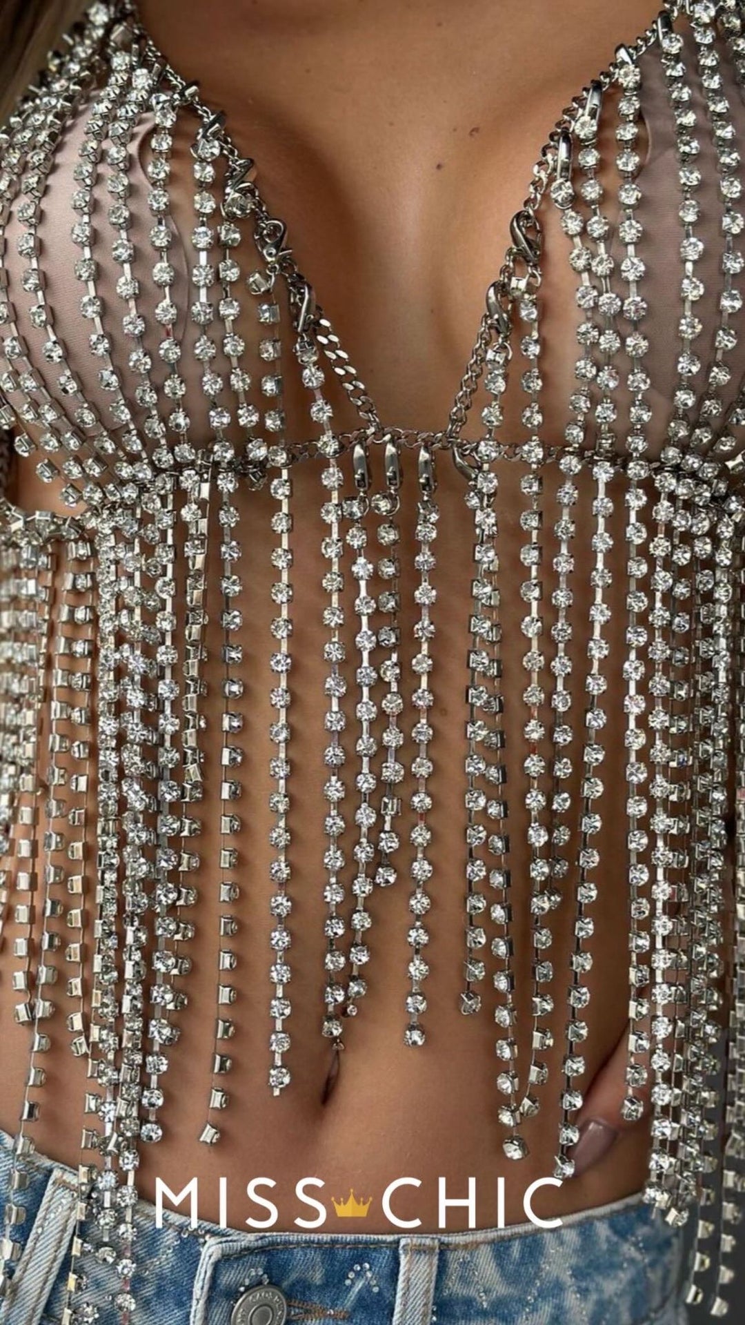 Top Franja Strass Caos