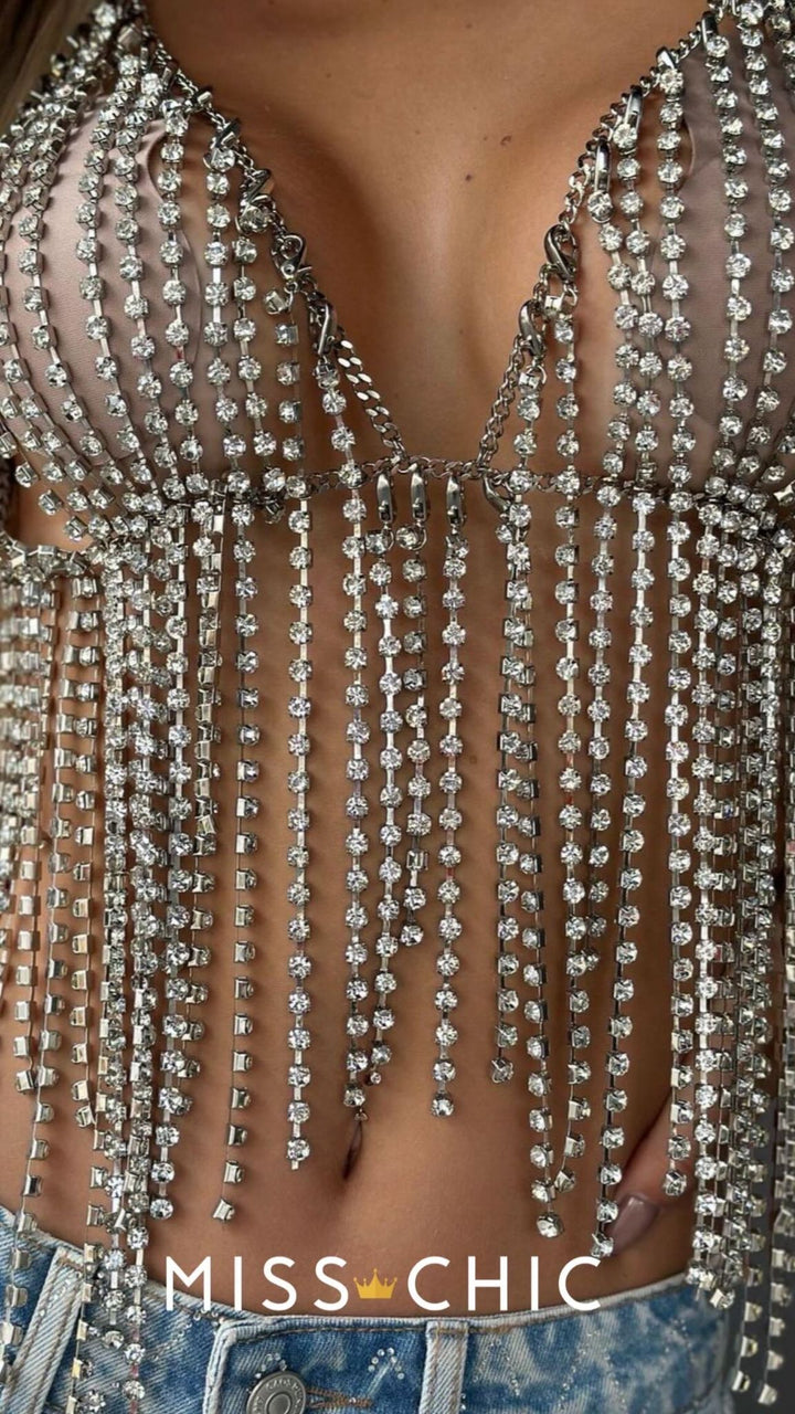 Top Franja Strass Caos