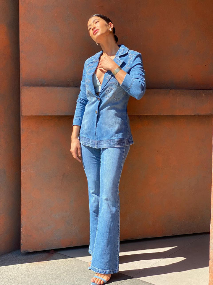 Razzo Embroidered Denim Blazer