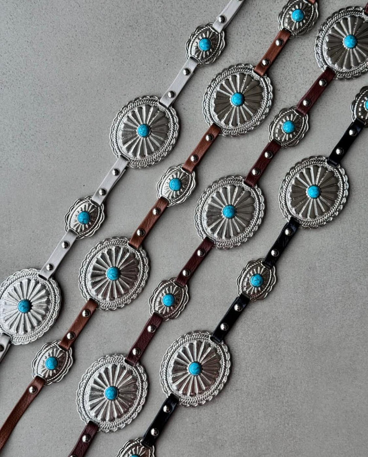 Western Leather Belt with Stone Tie