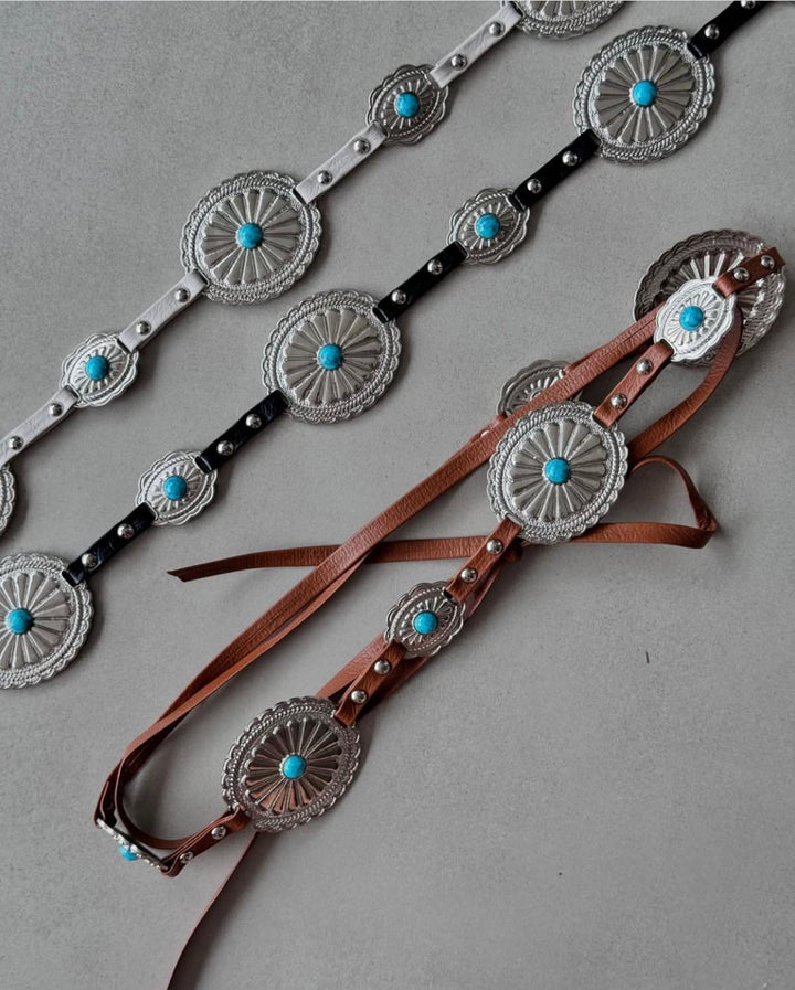 Western Leather Belt with Stone Tie