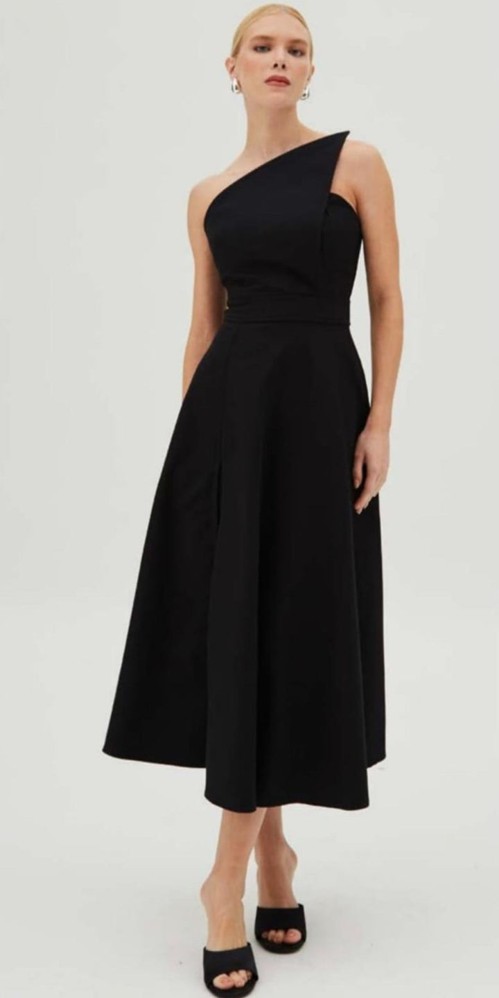 Structured Neckline Midi Dress