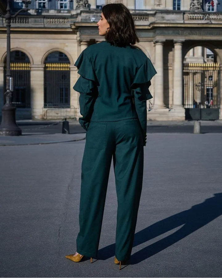 Tailored Pants and Ruffled Blazer Set
