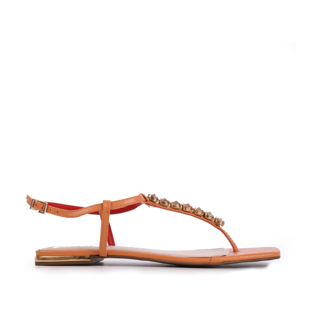 Jorge Bischoff Rhinestone Leather Flat Sandal
